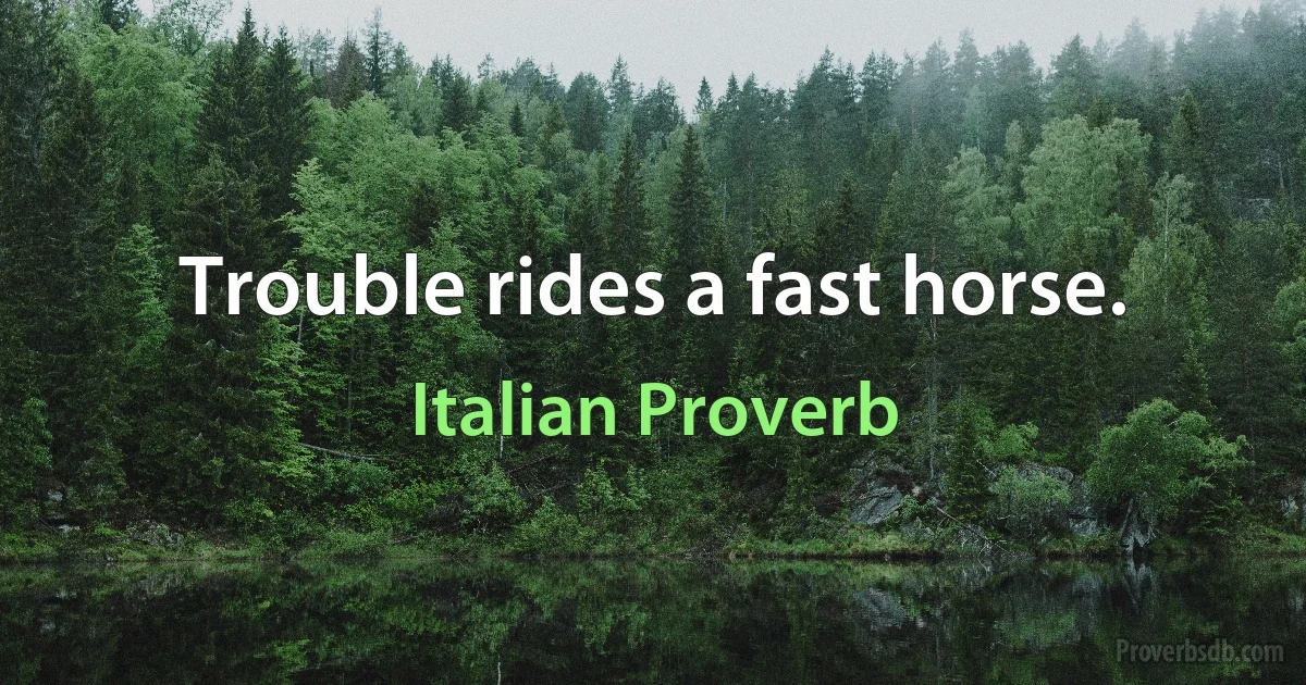 Trouble rides a fast horse. (Italian Proverb)