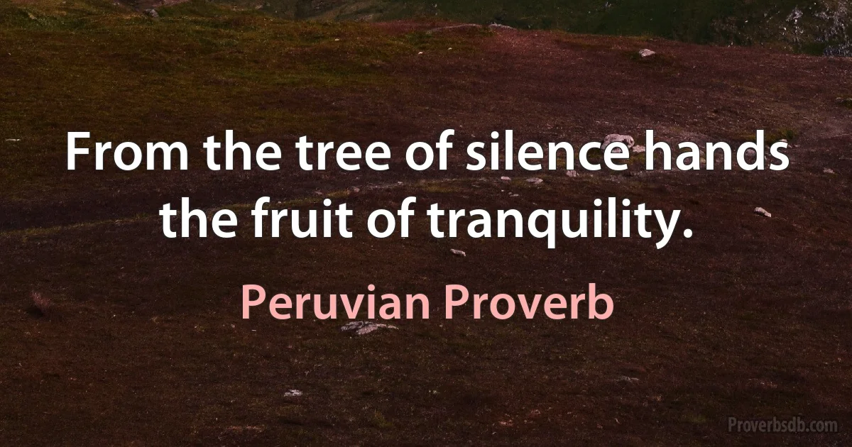 From the tree of silence hands the fruit of tranquility. (Peruvian Proverb)