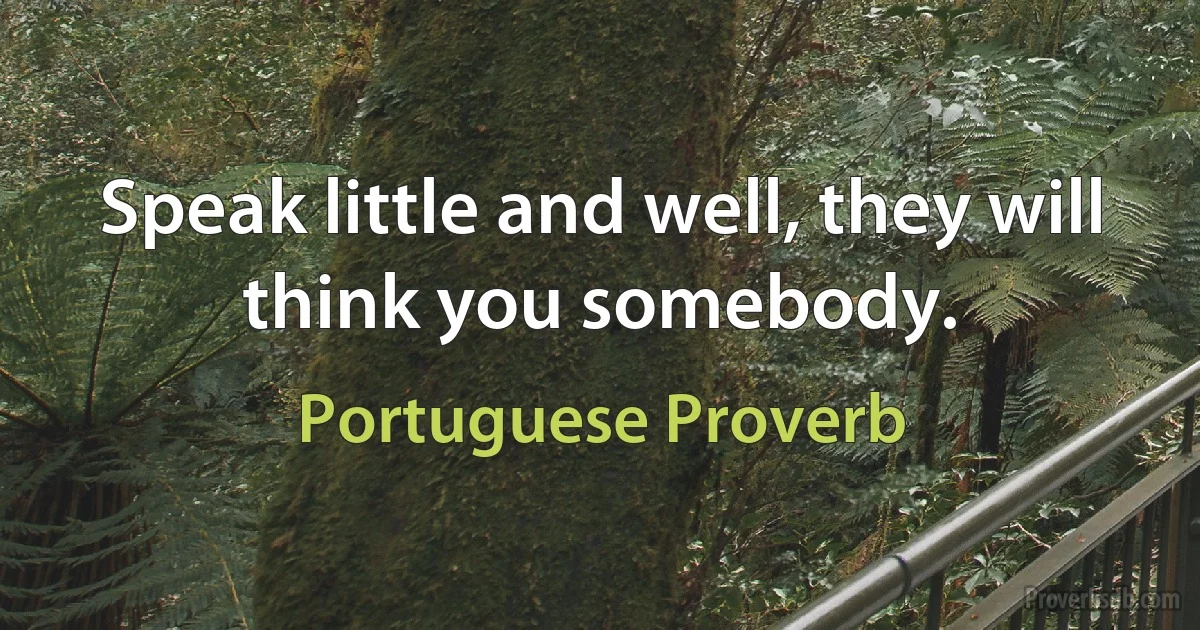 Speak little and well, they will think you somebody. (Portuguese Proverb)