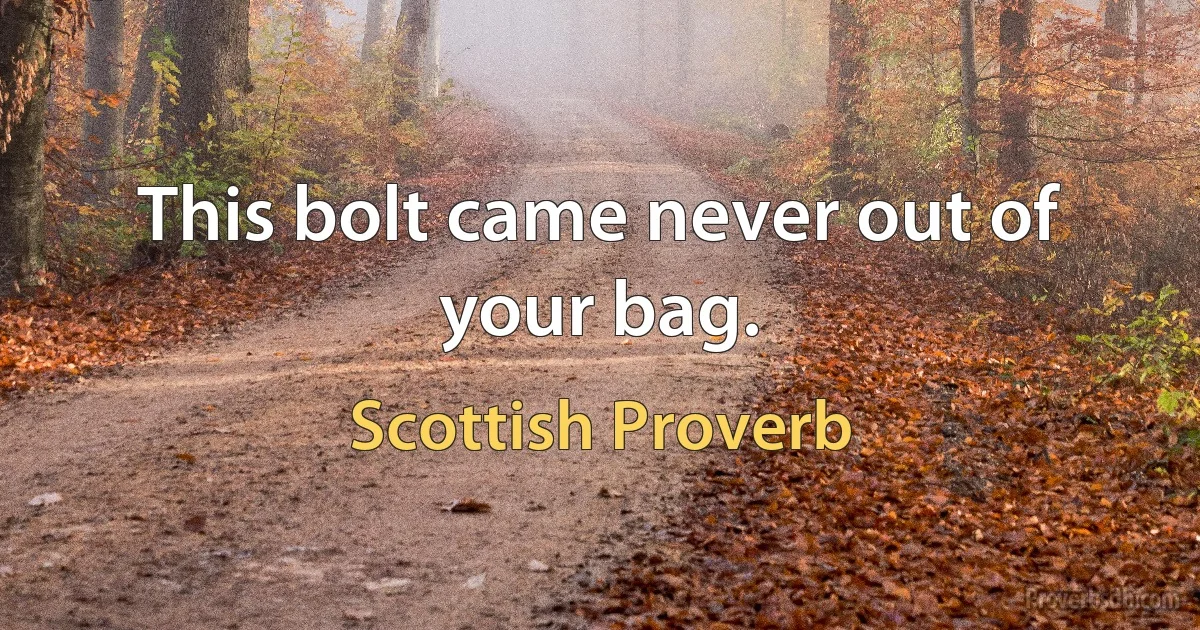 This bolt came never out of your bag. (Scottish Proverb)