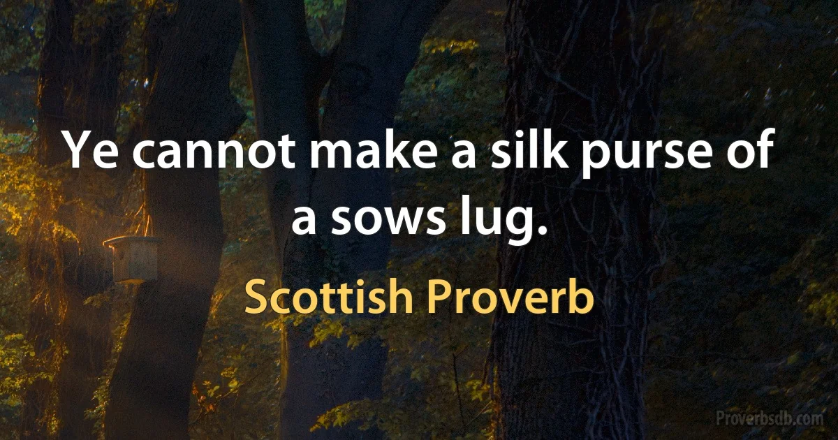 Ye cannot make a silk purse of a sows lug. (Scottish Proverb)