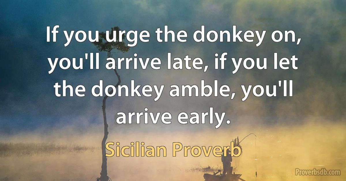 If you urge the donkey on, you'll arrive late, if you let the donkey amble, you'll arrive early. (Sicilian Proverb)