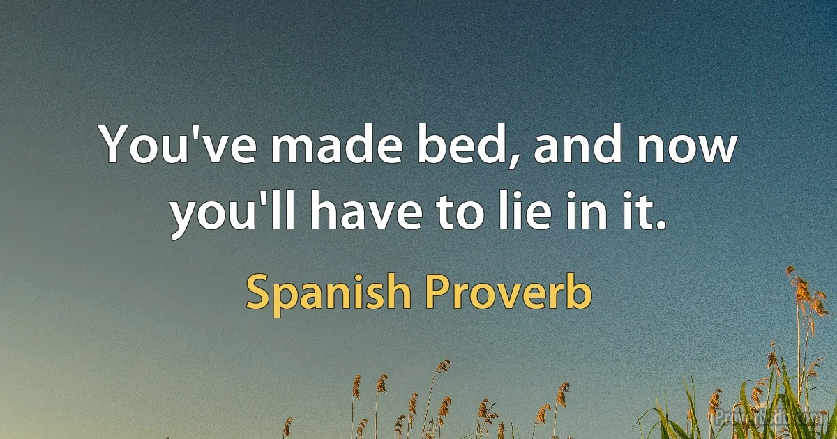 You've made bed, and now you'll have to lie in it. (Spanish Proverb)