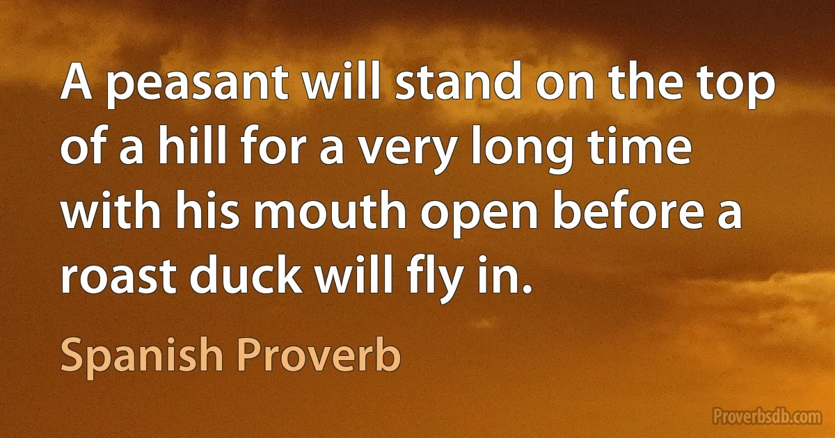 A peasant will stand on the top of a hill for a very long time with his mouth open before a roast duck will fly in. (Spanish Proverb)