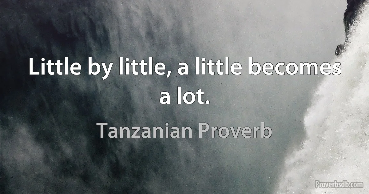 Little by little, a little becomes a lot. (Tanzanian Proverb)