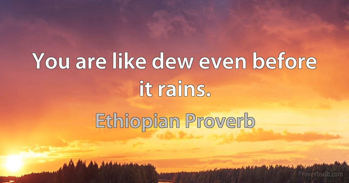 You are like dew even before it rains. (Ethiopian Proverb)