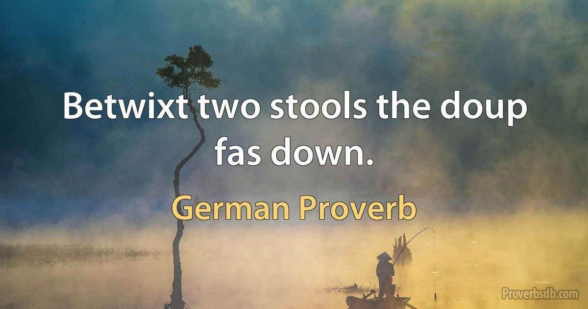 Betwixt two stools the doup fas down. (German Proverb)