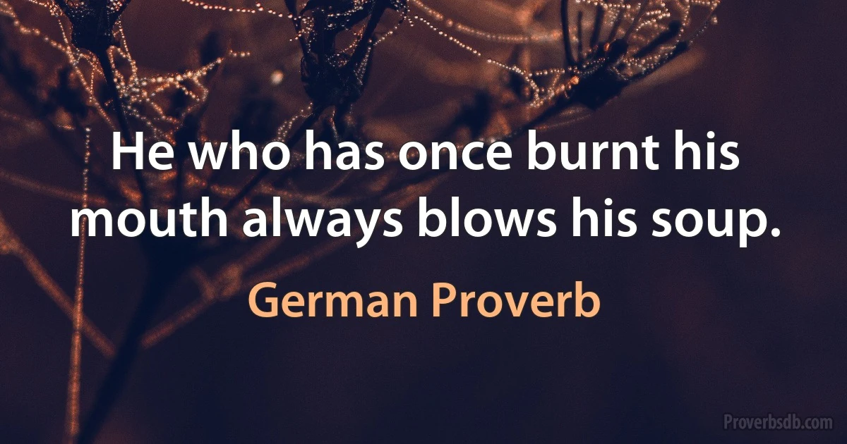 He who has once burnt his mouth always blows his soup. (German Proverb)