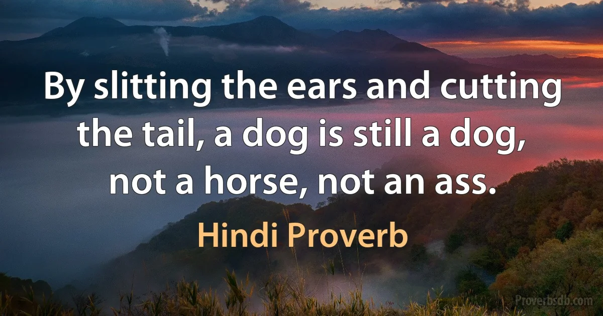 By slitting the ears and cutting the tail, a dog is still a dog, not a horse, not an ass. (Hindi Proverb)