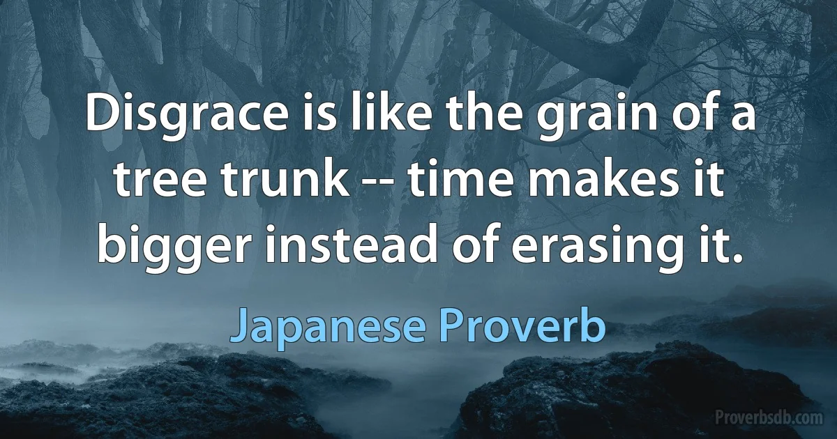 Disgrace is like the grain of a tree trunk -- time makes it bigger instead of erasing it. (Japanese Proverb)