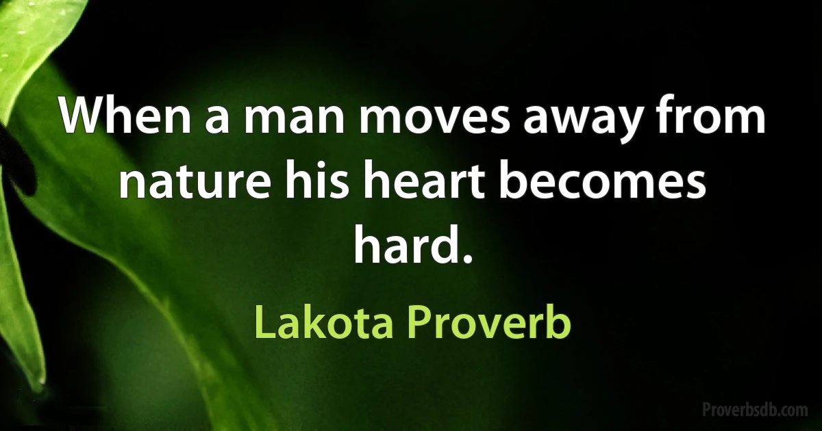 When a man moves away from nature his heart becomes hard. (Lakota Proverb)