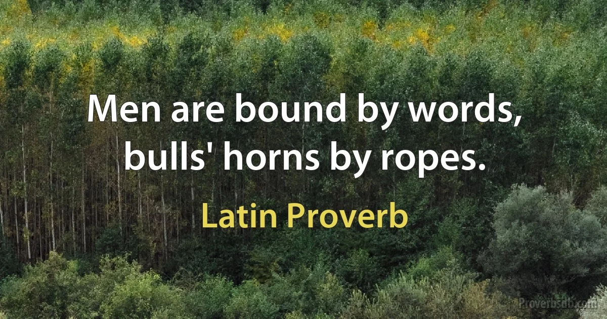 Men are bound by words, bulls' horns by ropes. (Latin Proverb)