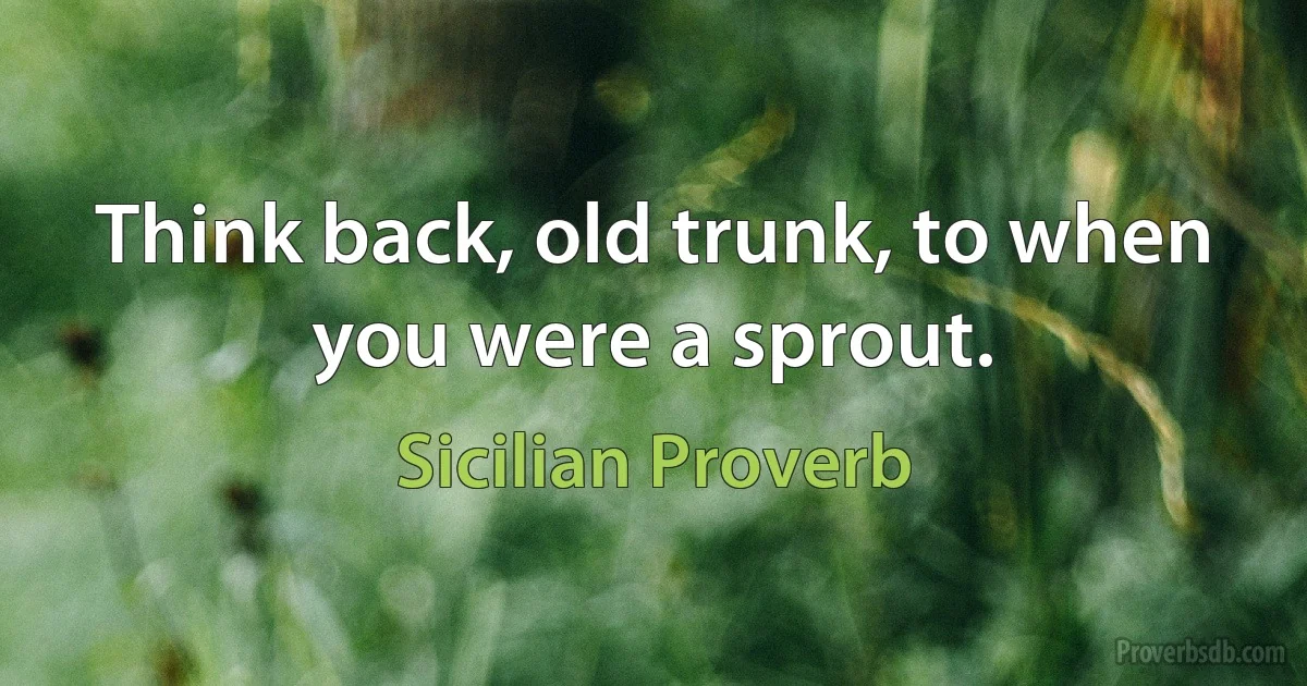 Think back, old trunk, to when you were a sprout. (Sicilian Proverb)