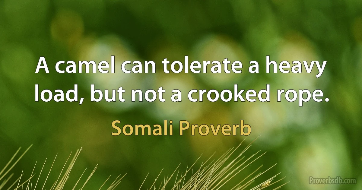 A camel can tolerate a heavy load, but not a crooked rope. (Somali Proverb)