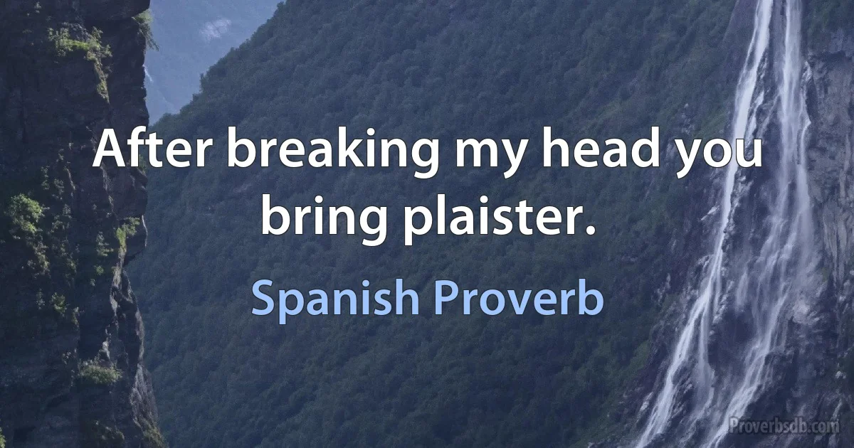 After breaking my head you bring plaister. (Spanish Proverb)