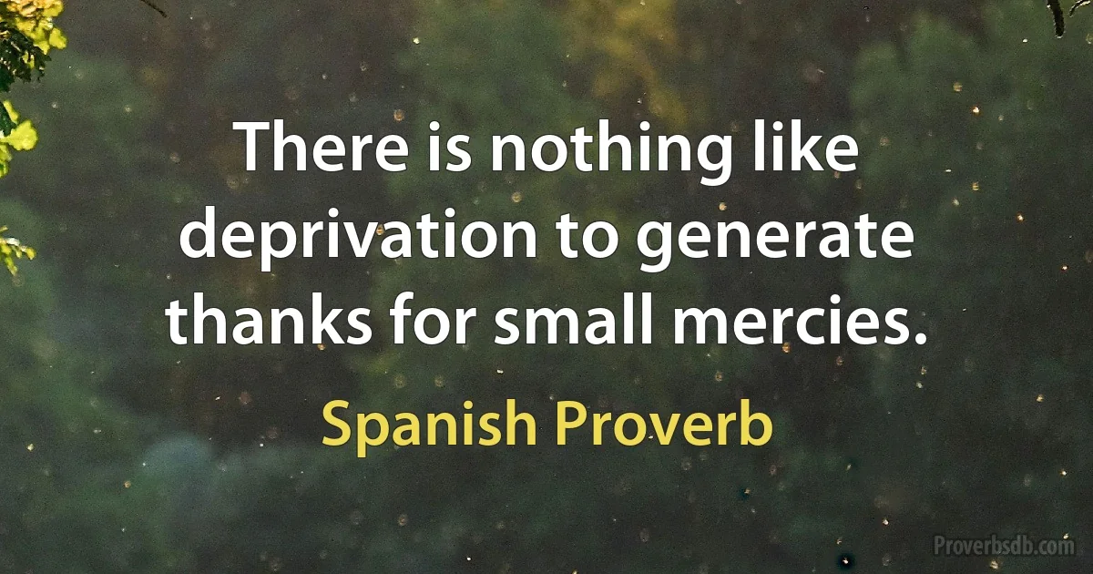 There is nothing like deprivation to generate thanks for small mercies. (Spanish Proverb)