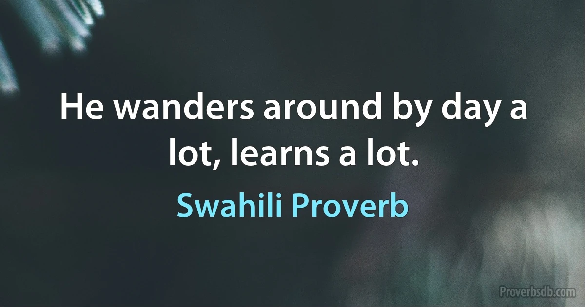 He wanders around by day a lot, learns a lot. (Swahili Proverb)