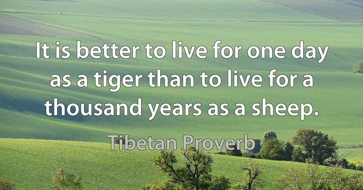 It is better to live for one day as a tiger than to live for a thousand years as a sheep. (Tibetan Proverb)