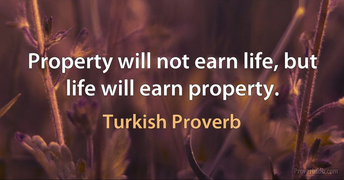 Property will not earn life, but life will earn property. (Turkish Proverb)