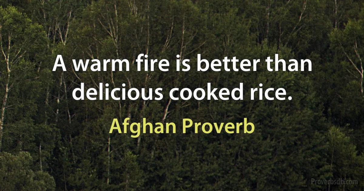 A warm fire is better than delicious cooked rice. (Afghan Proverb)