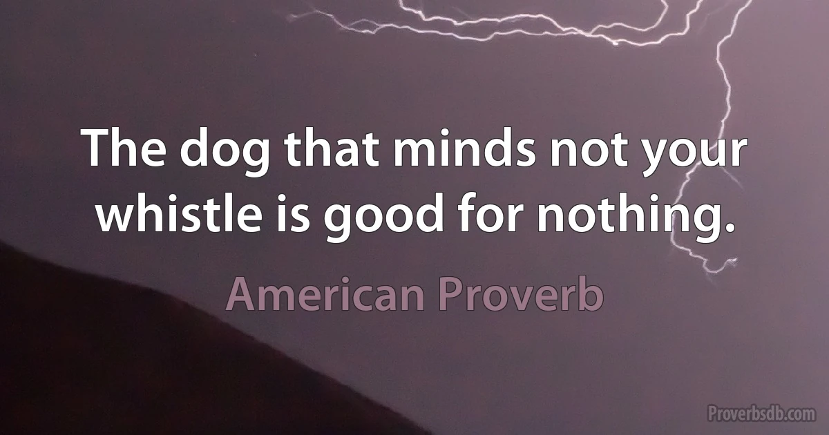 The dog that minds not your whistle is good for nothing. (American Proverb)