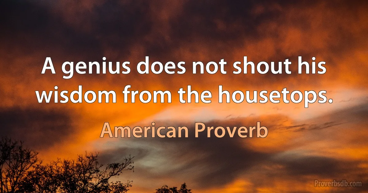 A genius does not shout his wisdom from the housetops. (American Proverb)