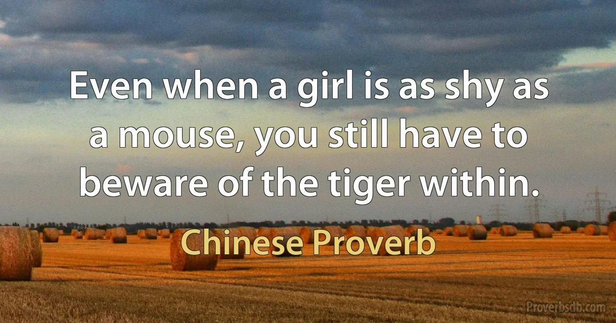 Even when a girl is as shy as a mouse, you still have to beware of the tiger within. (Chinese Proverb)