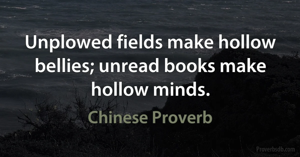 Unplowed fields make hollow bellies; unread books make hollow minds. (Chinese Proverb)