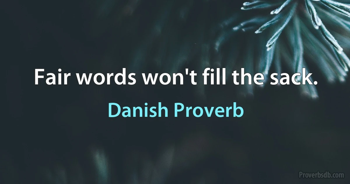 Fair words won't fill the sack. (Danish Proverb)