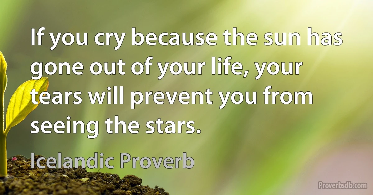 If you cry because the sun has gone out of your life, your tears will prevent you from seeing the stars. (Icelandic Proverb)