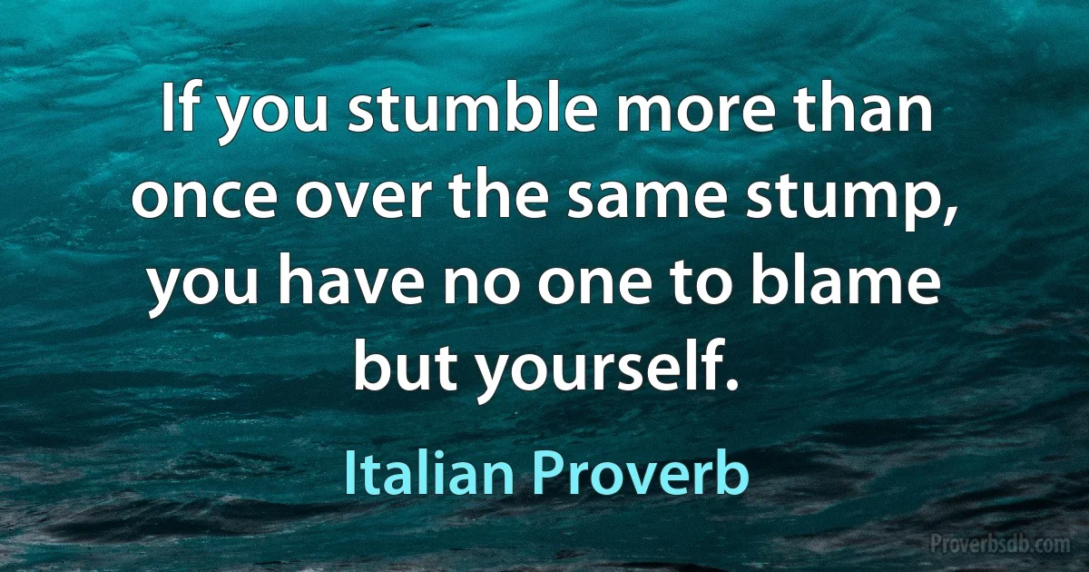 If you stumble more than once over the same stump, you have no one to blame but yourself. (Italian Proverb)