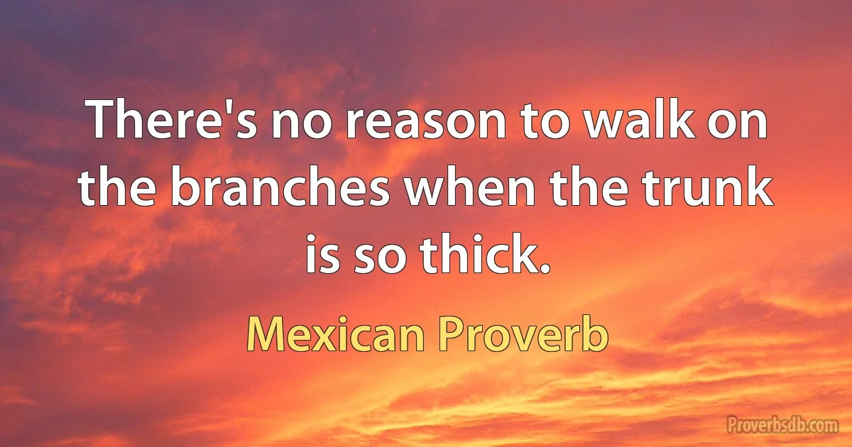 There's no reason to walk on the branches when the trunk is so thick. (Mexican Proverb)