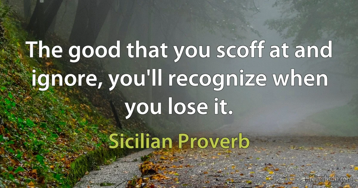 The good that you scoff at and ignore, you'll recognize when you lose it. (Sicilian Proverb)