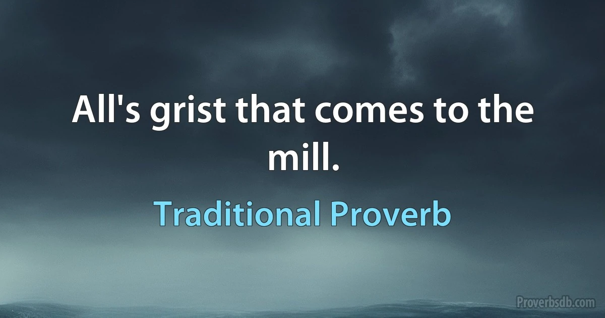 All's grist that comes to the mill. (Traditional Proverb)