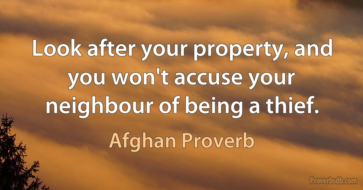 Look after your property, and you won't accuse your neighbour of being a thief. (Afghan Proverb)