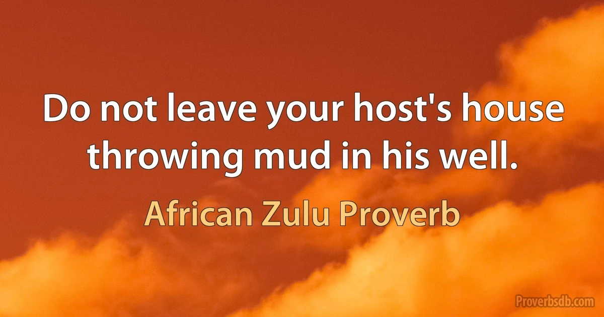 Do not leave your host's house throwing mud in his well. (African Zulu Proverb)