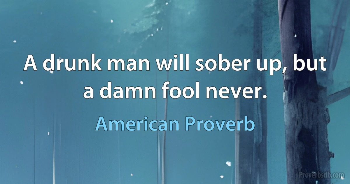 A drunk man will sober up, but a damn fool never. (American Proverb)