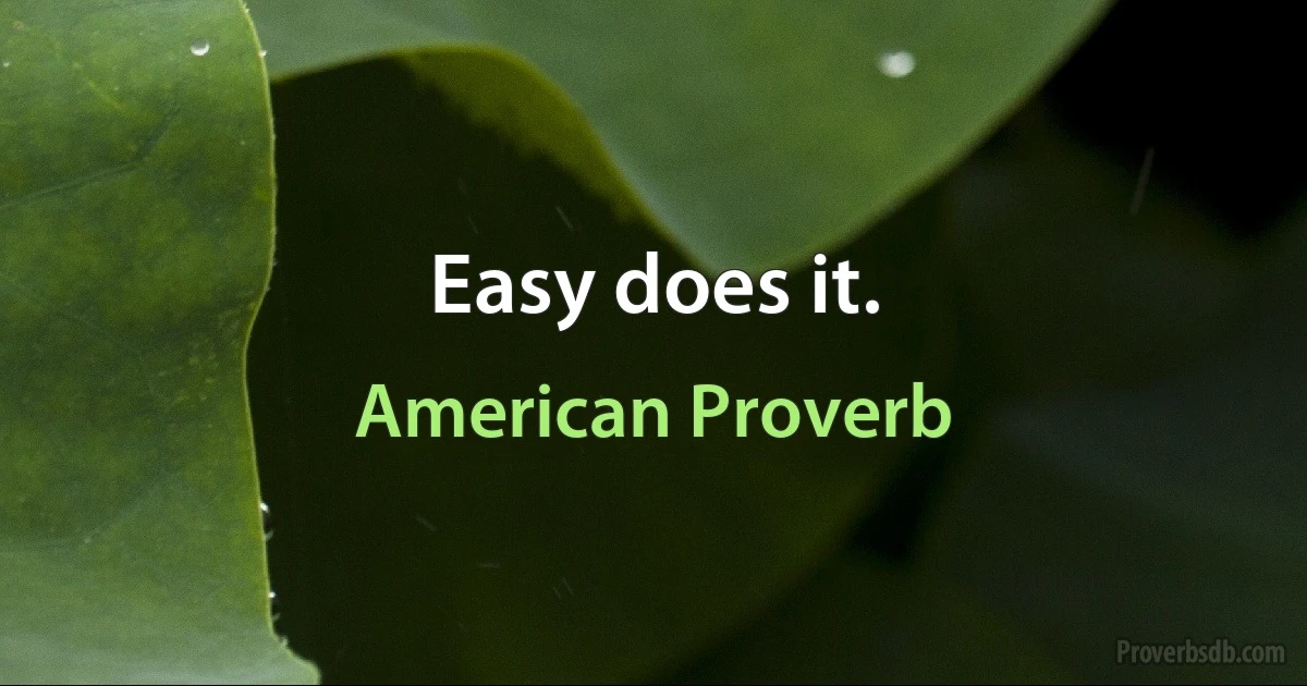 Easy does it. (American Proverb)