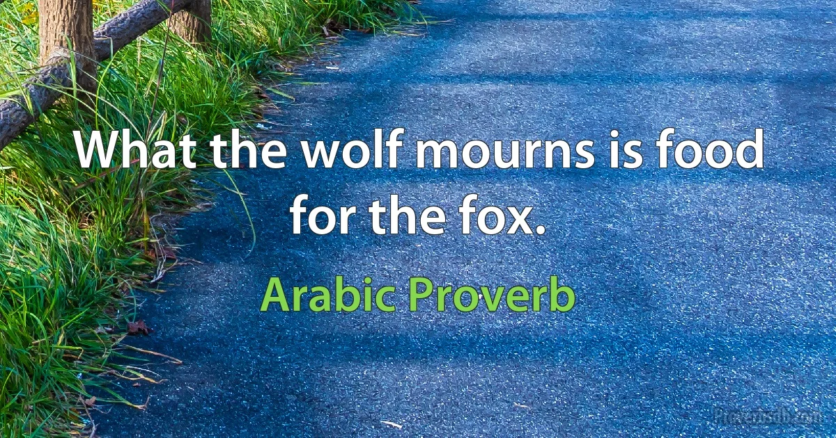 What the wolf mourns is food for the fox. (Arabic Proverb)