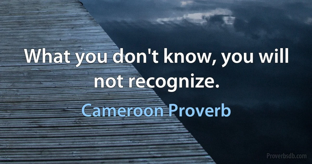 What you don't know, you will not recognize. (Cameroon Proverb)