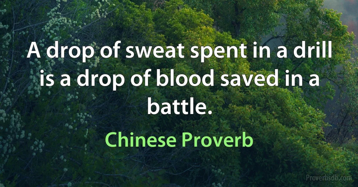 A drop of sweat spent in a drill is a drop of blood saved in a battle. (Chinese Proverb)