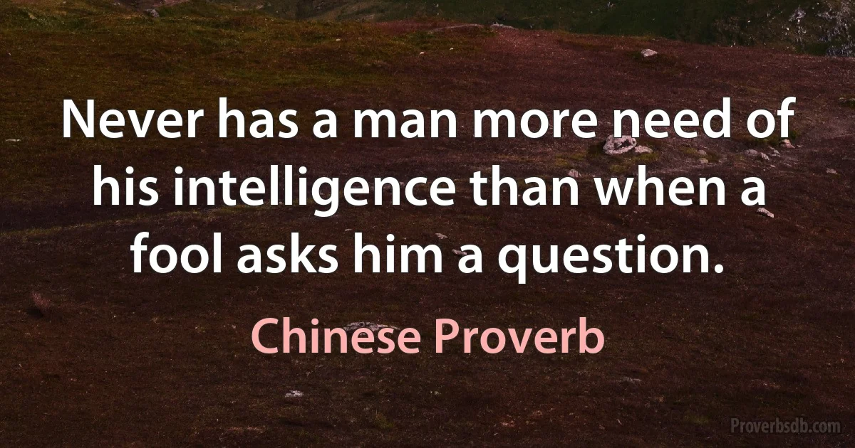 Never has a man more need of his intelligence than when a fool asks him a question. (Chinese Proverb)