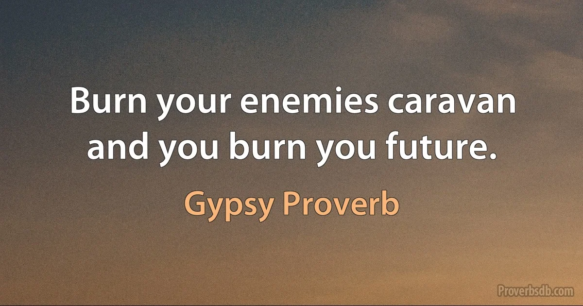 Burn your enemies caravan and you burn you future. (Gypsy Proverb)