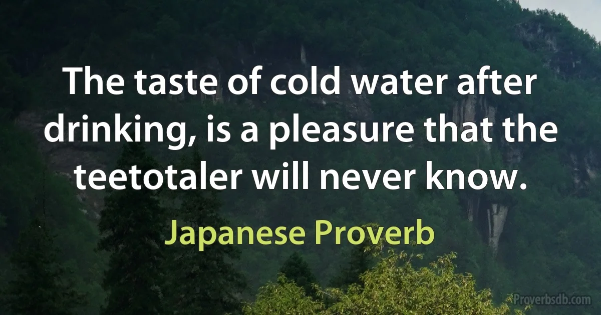 The taste of cold water after drinking, is a pleasure that the teetotaler will never know. (Japanese Proverb)