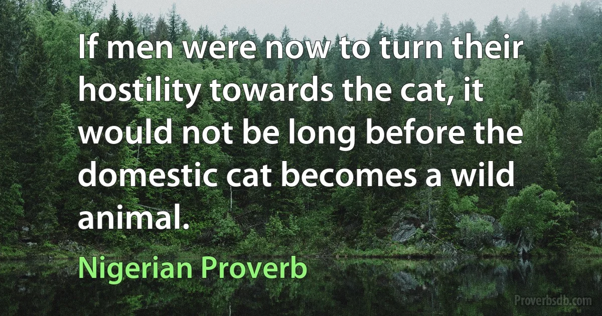 If men were now to turn their hostility towards the cat, it would not be long before the domestic cat becomes a wild animal. (Nigerian Proverb)