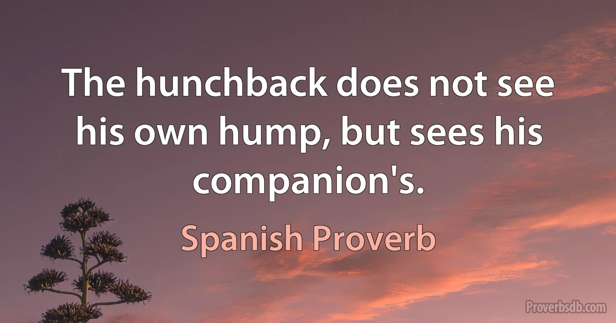 The hunchback does not see his own hump, but sees his companion's. (Spanish Proverb)