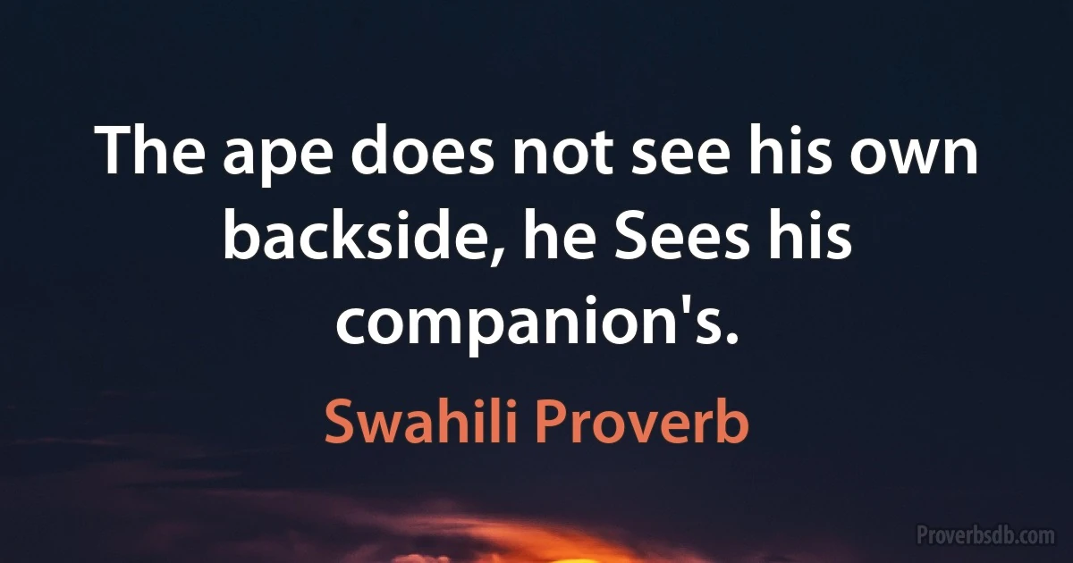 The ape does not see his own backside, he Sees his companion's. (Swahili Proverb)