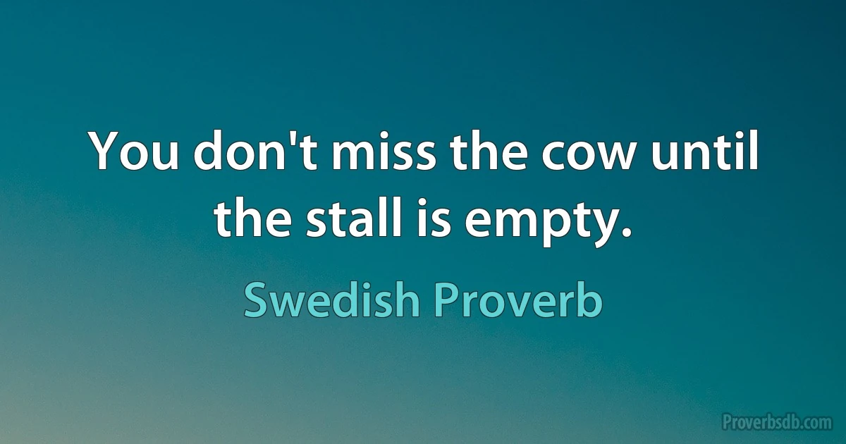 You don't miss the cow until the stall is empty. (Swedish Proverb)