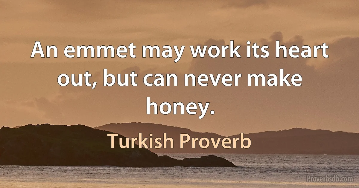 An emmet may work its heart out, but can never make honey. (Turkish Proverb)