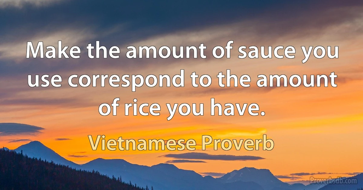 Make the amount of sauce you use correspond to the amount of rice you have. (Vietnamese Proverb)